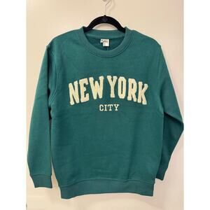 NWT New York City Green Unisex Small Fleece Lined Cotton Crewneck NY Sweatshirt